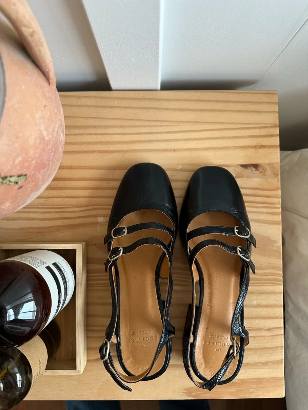 Sezane black patent mary jane slingbacks